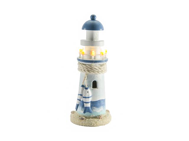 BLUE COASTAL LED WOOD LIGHTHOUSE (8.65")